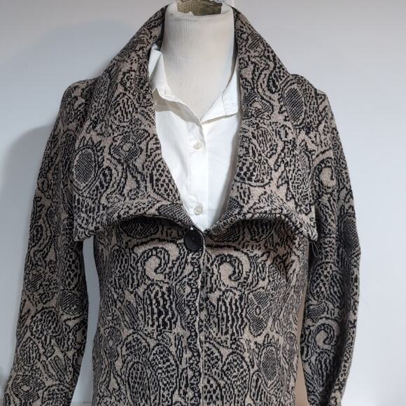 Mary Wool Blend Floral Print Cardigan Funnel Neck Sweater sz L - Picture 6 of 14